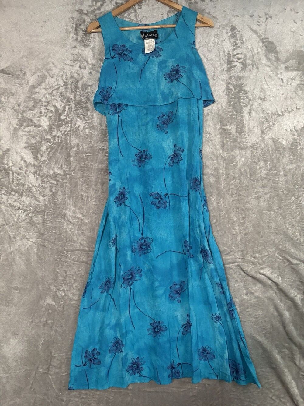 Vintage 90s All That Jazz Turquoise Floral Layered Maxi Dress Whimsy Boho Retro
